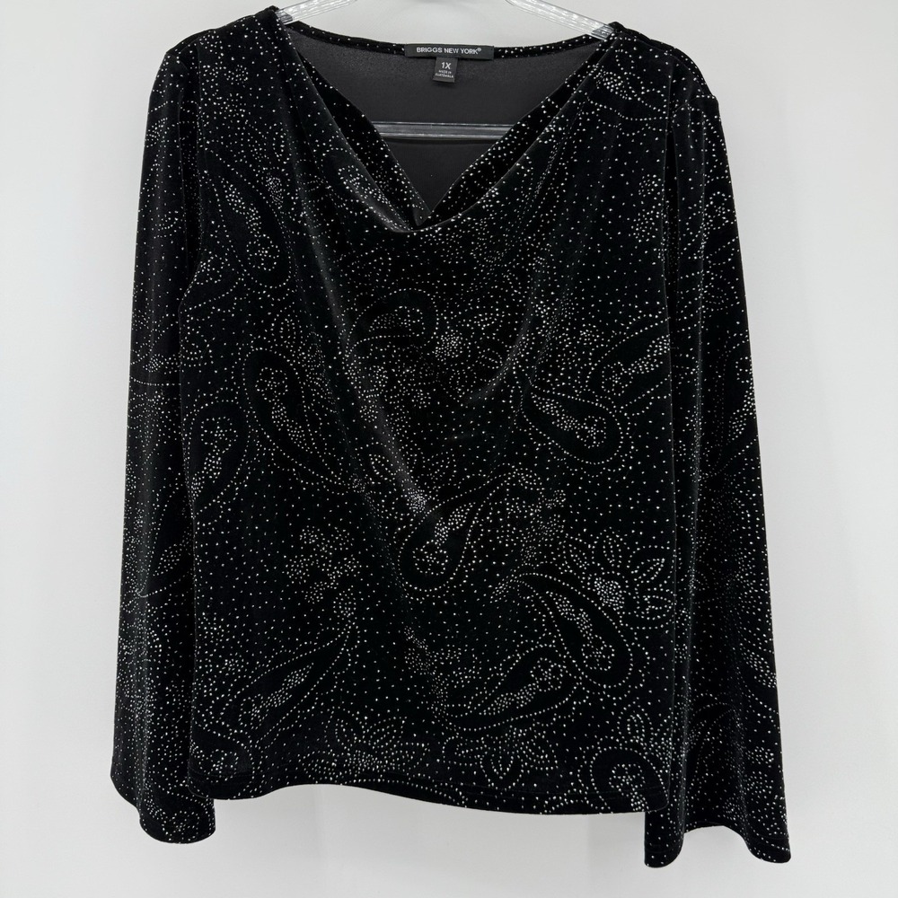 Briggs‎ New York Top 1X Black Velvet Shimmer Paisley Witchy Whimsigoth Goth